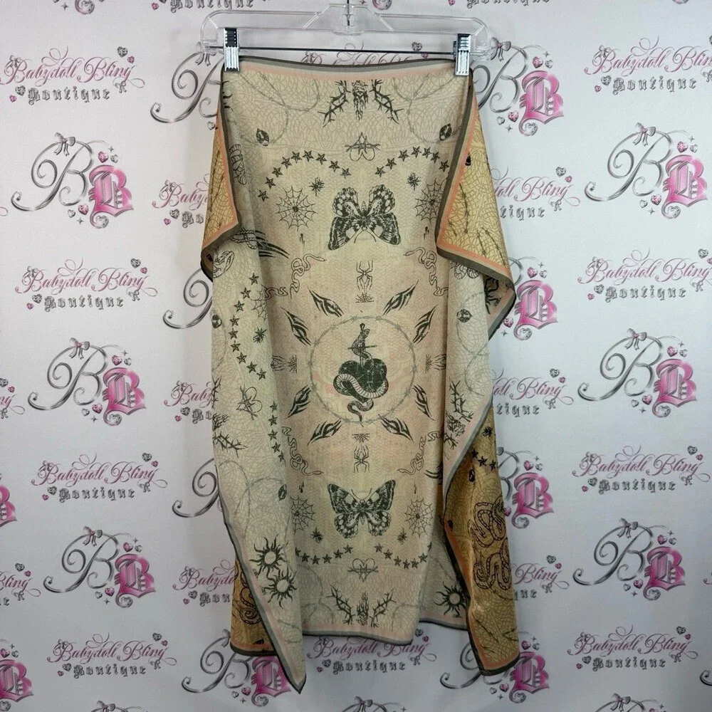 Scarf wrap Butterfly & Serpent Print Scarf Wrap in Pale Yellow and Black